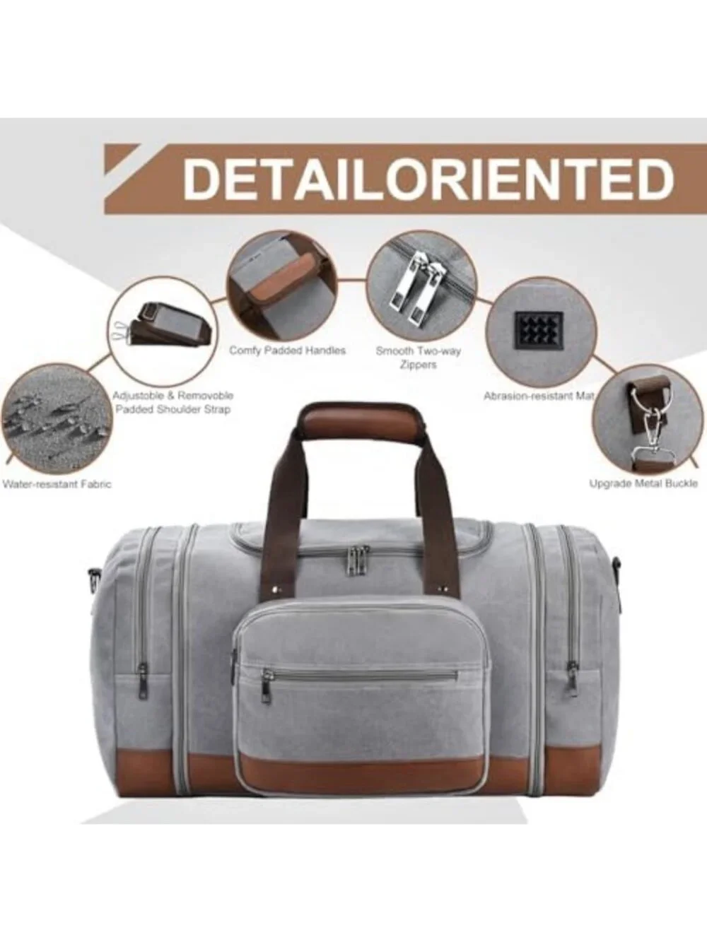 Spacious 60L Canvas Duffle Bag for Travel, Gym, Weekend Getaways, Overnight Use